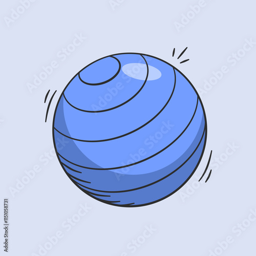 Gym equipment hand drawn illustration. Fitness ball vector icon doodle. Workout fitball device outline style design.