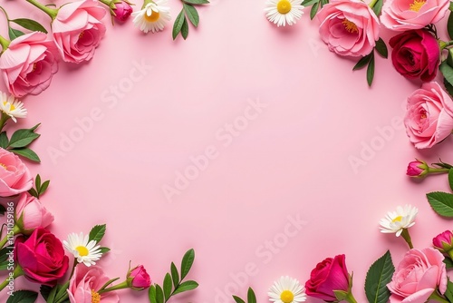 Enchanting Pink Floral Border: Perfect for Invitations, Greeting Cards, or Digital Backgrounds.