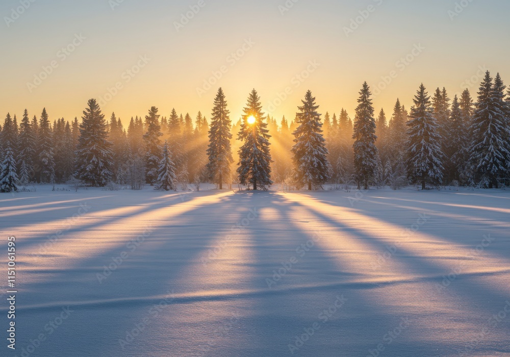 Winter wonderland, snowy landscape, pristine snow-covered field, evergreen forest silhouette Winter wonderland, snowy landscape, pristine snow-covered field, evergreen forest silhouette