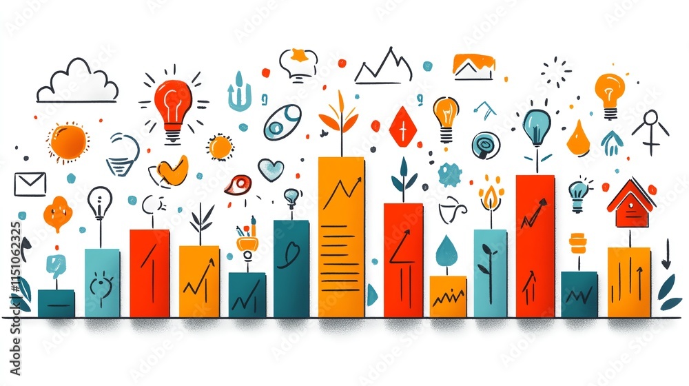 Colorful graphic elements representing data and growth in a modern business style. Colorful graphic elements representing data and growth in a modern business style.