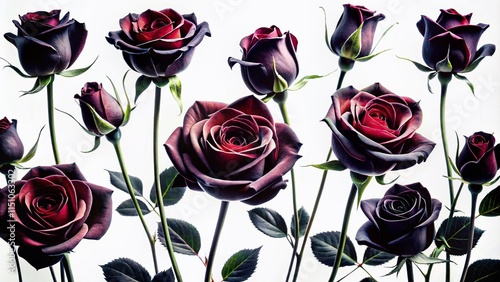 Aerial Rose Silhouettes - Black Buds & Stems