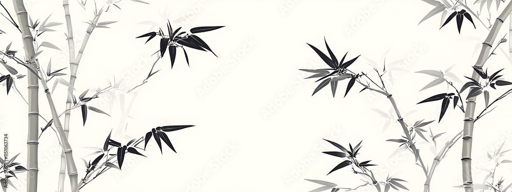 Fototapeta premium Elegant grayscale bamboo illustration, ideal for backgrounds and design.