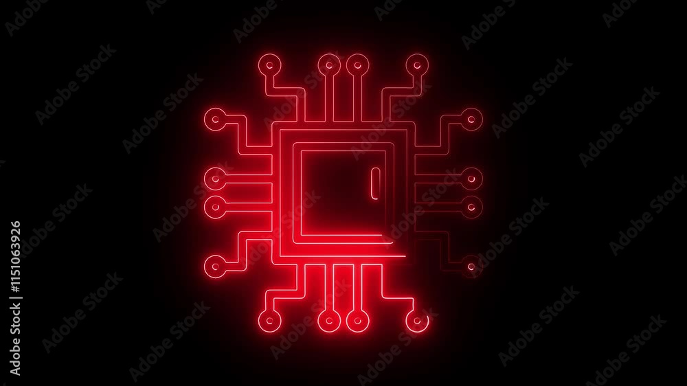 Circuit icon animation by red color neon on black background. Circuit icon animation by red color neon on black background.