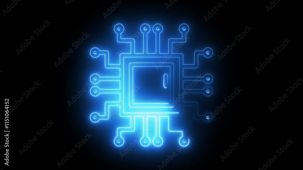 Circuit icon animation by cyan color neon on black background. Circuit icon animation by cyan color neon on black background.