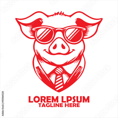 Red pig with sunglasses, hat, suit and tie. suitable for vector and background designs, Ideal for cute designs for children's products or unique promotional materials