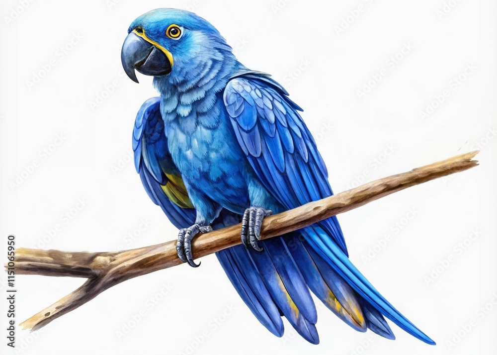 Fototapeta premium AI Drone Photo: Watercolor Lear's Macaw on Branch