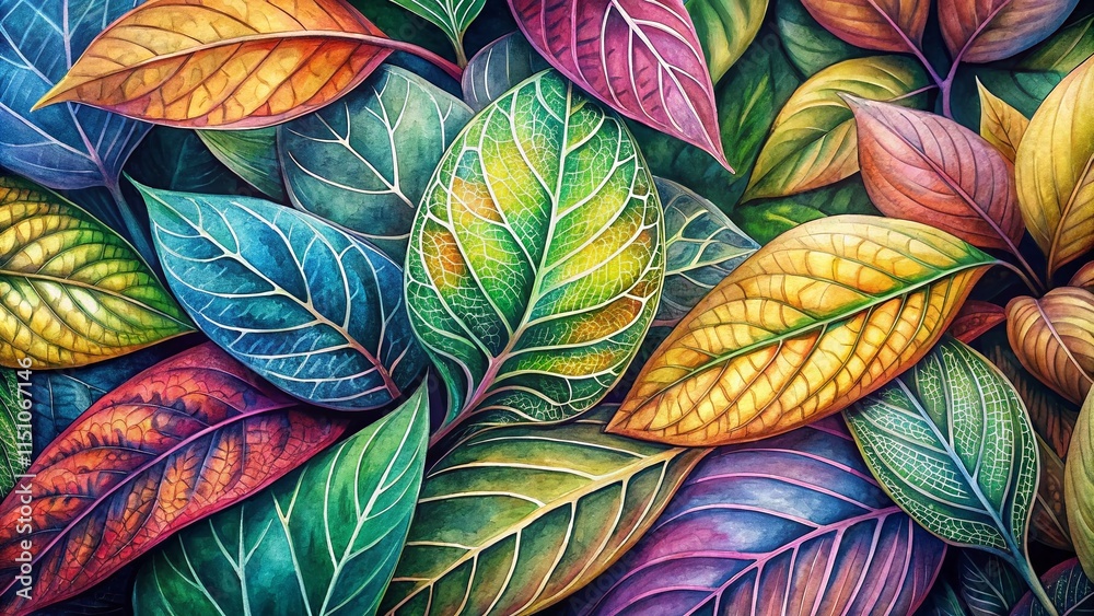 AI Macro Watercolor Leaves Background, Elegant Botanicals AI Macro Watercolor Leaves Background, Elegant Botanicals