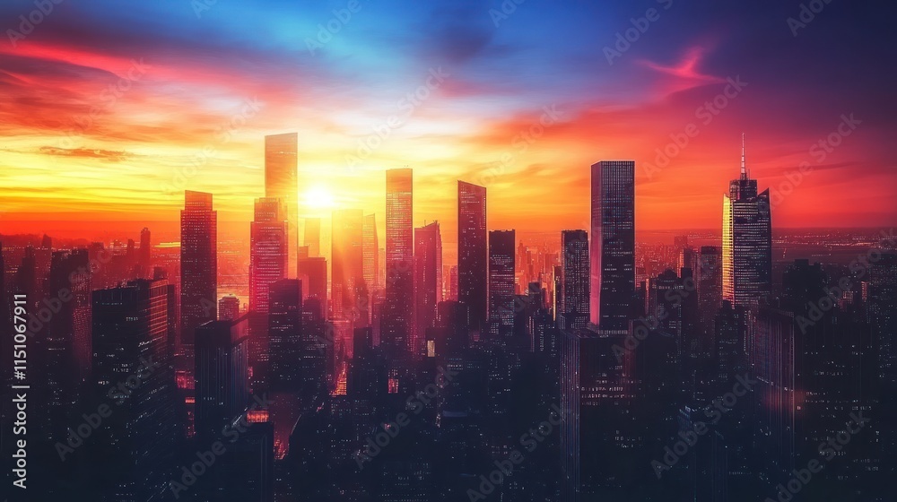 Fototapeta premium Vibrant Sunset Over A Modern City Skyline