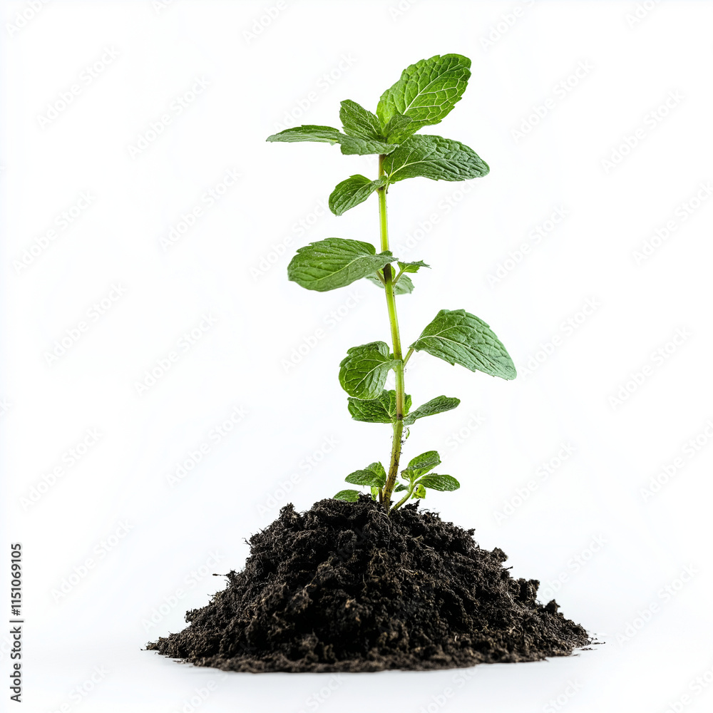 Fresh mint plant isolated white background Fresh mint plant isolated white background