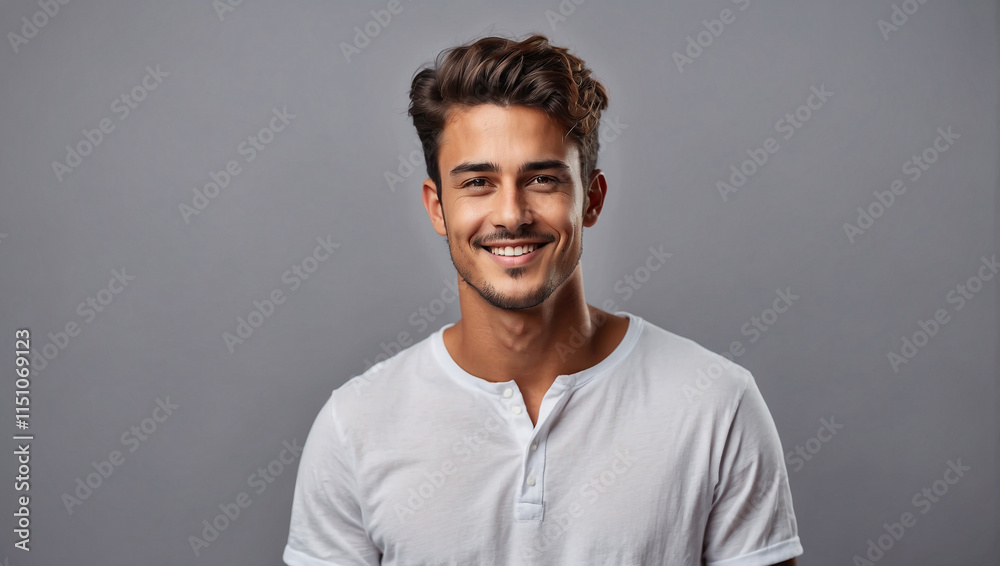 Fototapeta premium A Striking Portrait of a Handsome Young Man Dressed in White