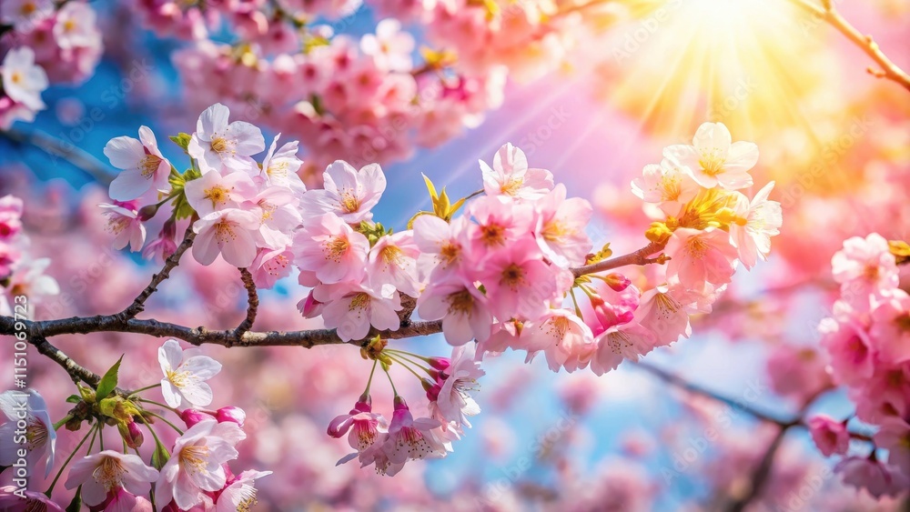 Beautiful cherry blossoms in full bloom under the warm spring sunshine, spring, blossom, flowers, nature, beauty, sunlight, outdoors Beautiful cherry blossoms in full bloom under the warm spring sunshine, spring, blossom, flowers, nature, beauty, sunlight, outdoors