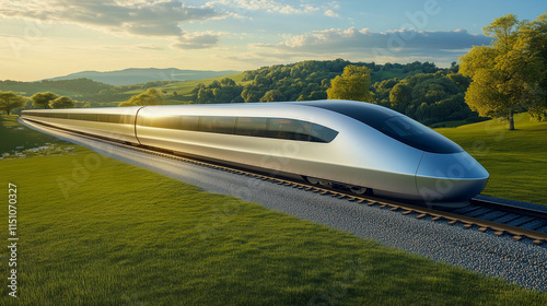 Wallpaper Mural modern high-speed train speeding through a picturesque countryside landscape Torontodigital.ca