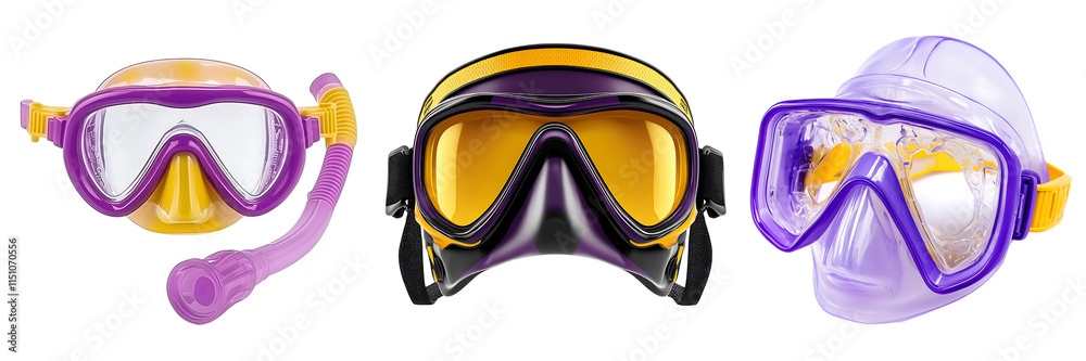 Set of a scuba diving mask with a snorkel, isolated on a transparent background. Set of a scuba diving mask with a snorkel, isolated on a transparent background.