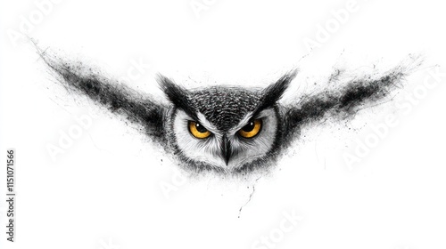 Monochrome Owl Portrait on White Background - Graphic Design photo