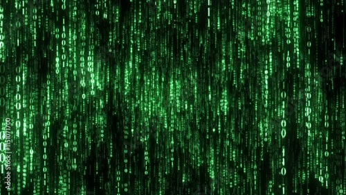 デジタルな仮想空間　フェードイン＆フェードアウト　数字の0と1　グリーン　ループ