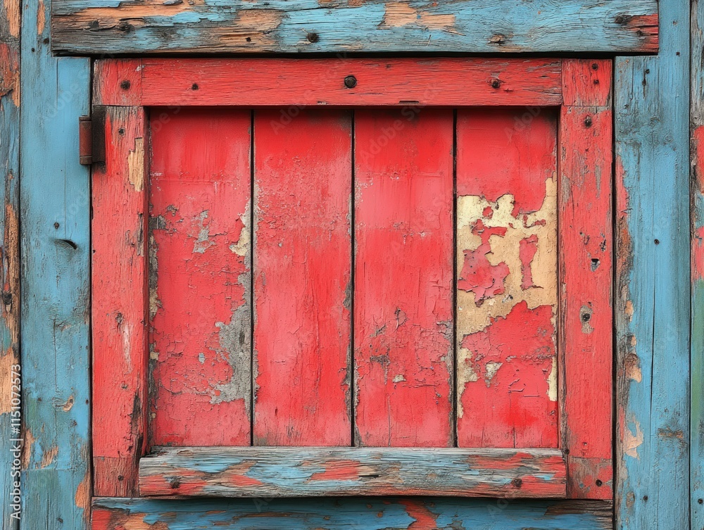 Naklejka premium Red and blue weathered wood panel.
