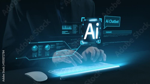 Human interact with AI artificial intelligence virtual assistant chatbot in concept of AI artificial intelligence prompt engineering, LLM AI deep learning to use generative AI for work support. UUID