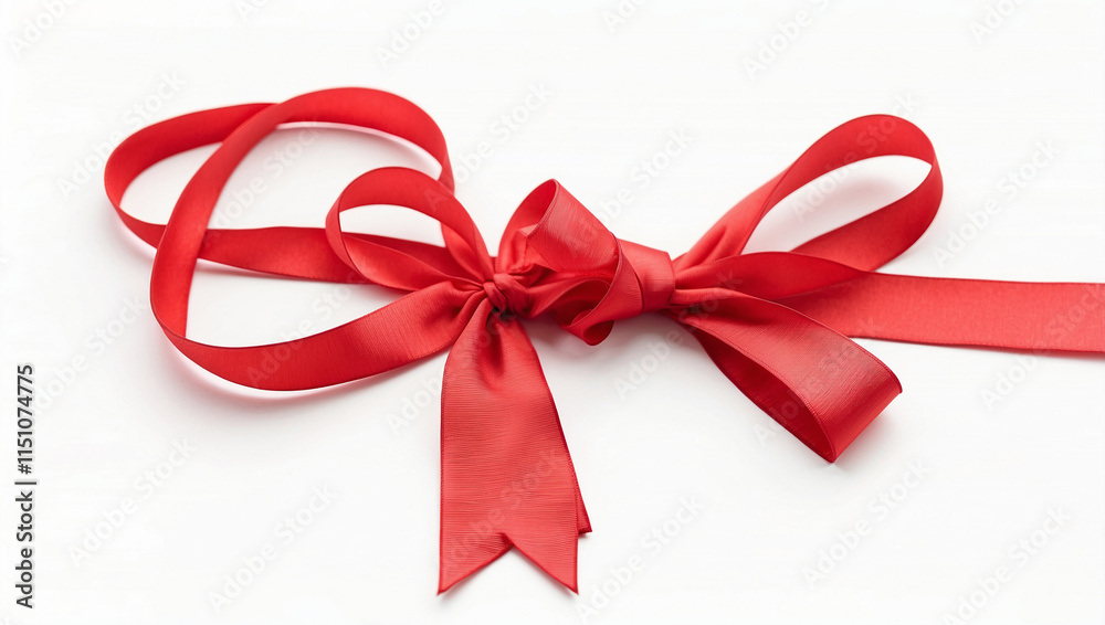 A Vibrant Red Ribbon Isolated on a White Background for Festive Occasions A Vibrant Red Ribbon Isolated on a White Background for Festive Occasions