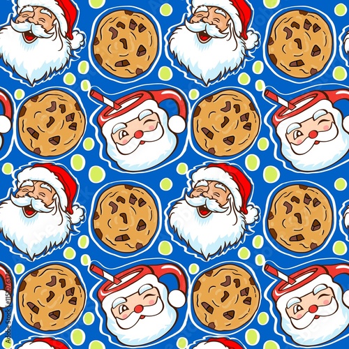 Cartoon pattern Santa Claus glass colorful background in rows and rows hand drawn seamless wallpaper paper notebook gift wrap fashion clothing children cute beautiful festival