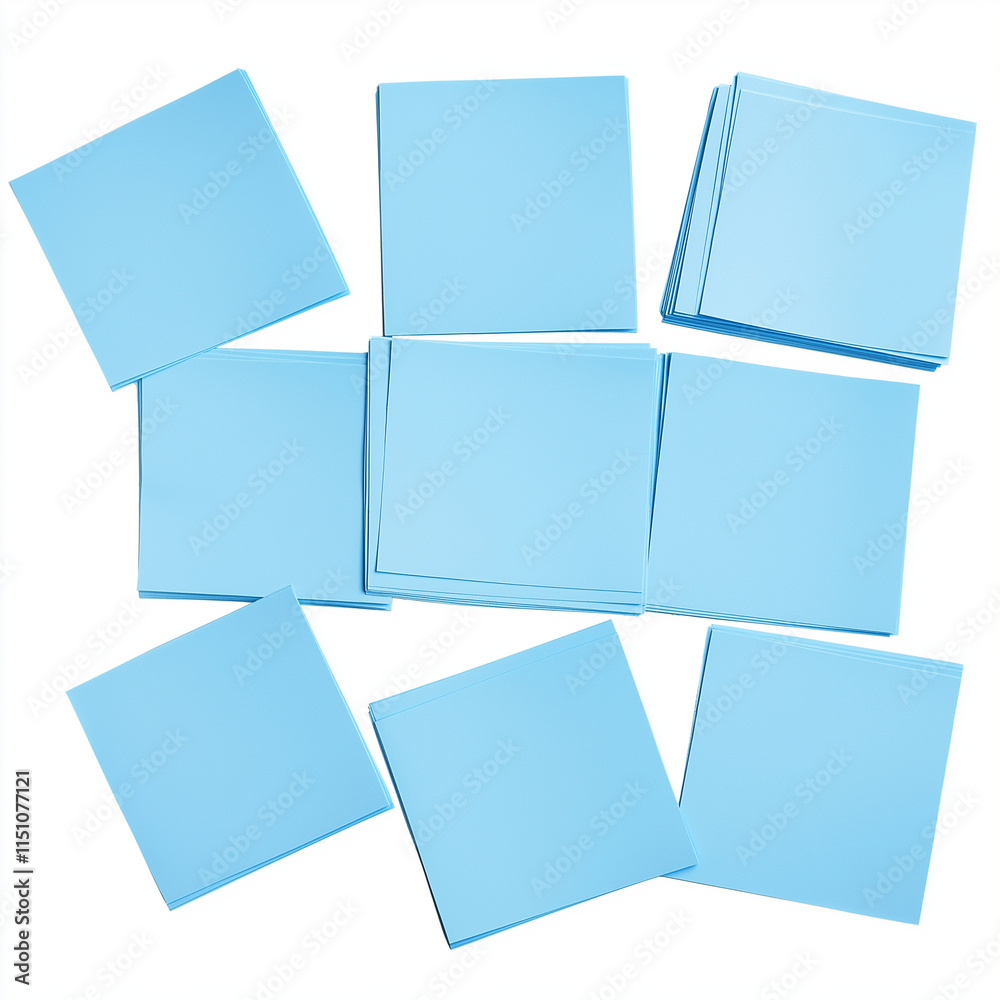 Group of Blue Blank Memo Sticky Note Paper isolated white background Group of Blue Blank Memo Sticky Note Paper isolated white background