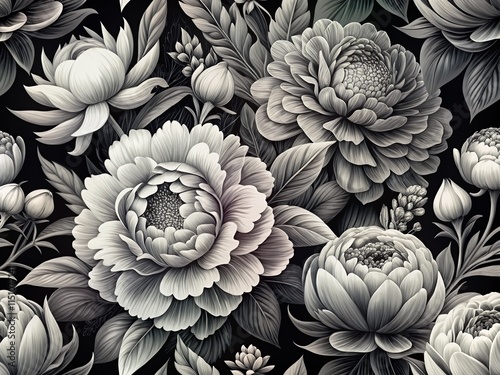 Black and White Pion Panoramic Illustration Set