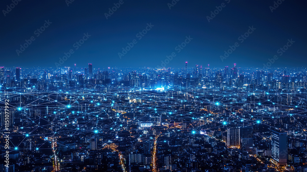 Obraz premium IoT and 5G Connectivity in a Smart City with Cybersecurity and Fintech Solutions