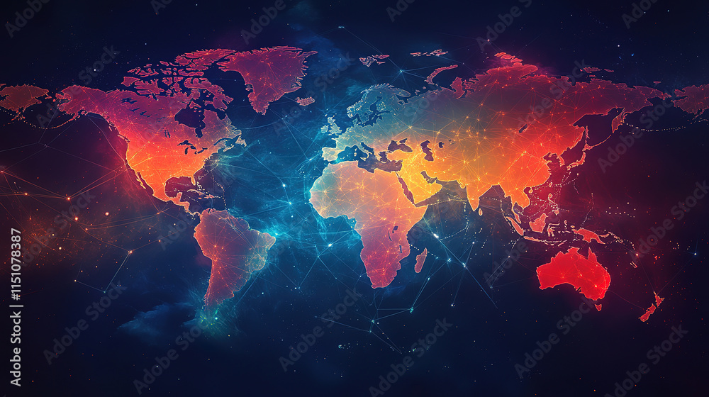 Fototapeta premium Global Business Connections and Social Networking World Map
