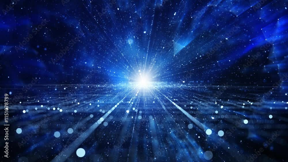Shiny flickering space dots in abstract cyberspace city road.