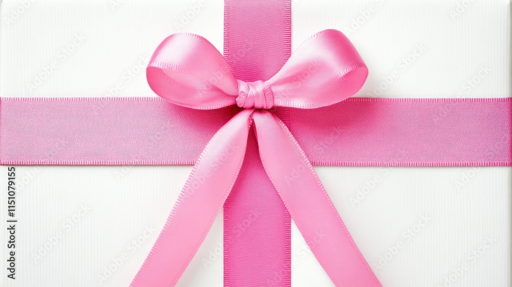 Beautifully Wrapped White Gift Box with Pink Ribbon Bow Design Beautifully Wrapped White Gift Box with Pink Ribbon Bow Design