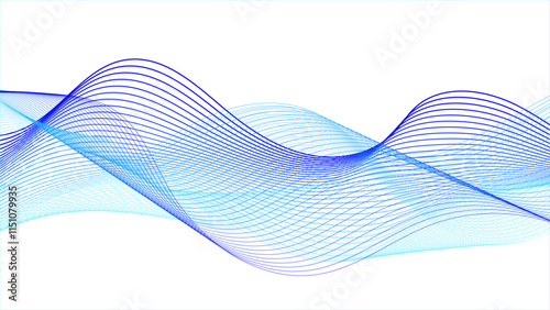 Abstract fluid shape with blue and purple wavy lines intertwined on a white background, Dynamic flowing wave lines design element.