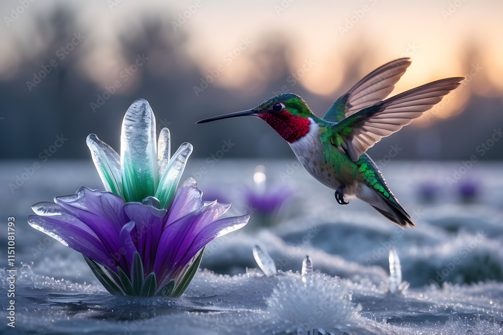 Fototapeta premium Creative and ultra 4k resolution image of Frosted Hummingbird at Dawn