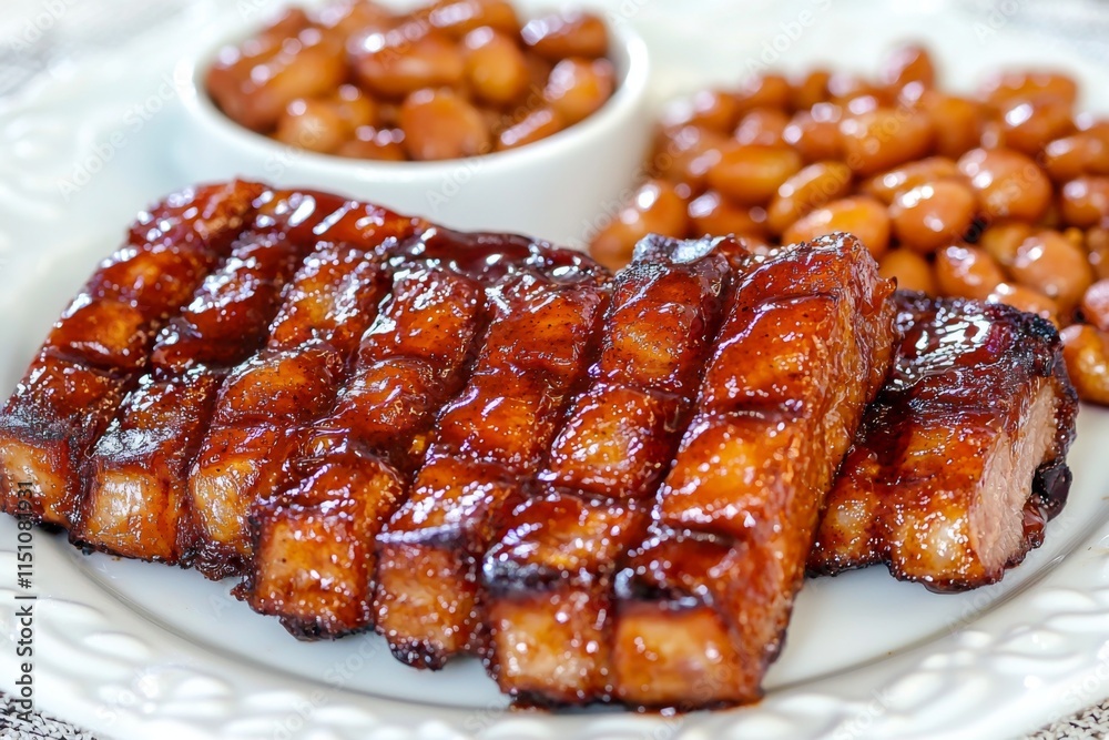 Delicious BBQ Brisket Slices with Baked Beans Delicious BBQ Brisket Slices with Baked Beans