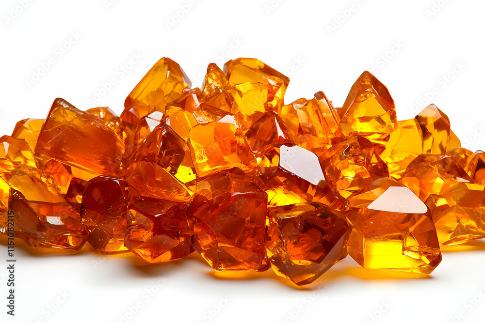 Bright and Shiny Orange Crystals Piled Up on a White Background Suitable for Various Creative Designs and Artwork Bright and Shiny Orange Crystals Piled Up on a White Background Suitable for Various Creative Designs and Artwork