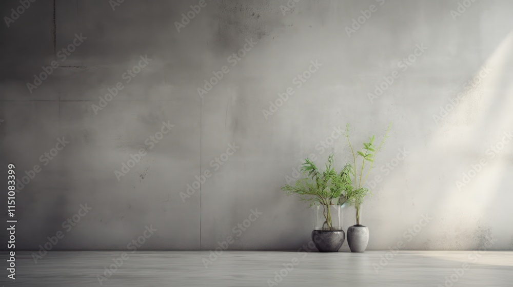 Grey Wall Minimalist Room Plants Vases Design Grey Wall Minimalist Room Plants Vases Design