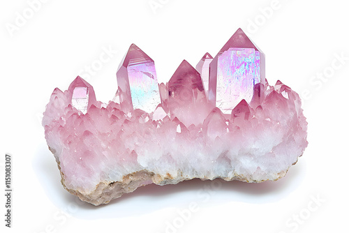Stunning Pink Crystal Cluster with Reflective Facets on a White Background