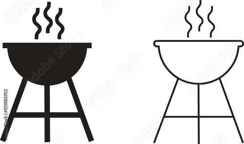 Grill flat and outline icons set. Bbq, sausage symbols, illustration for barbeque card design, poster, holiday template and summer picnic. Sign meat and food vectors isolated on transparent background