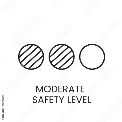 A vector linear icon of three circles with diagonal lines filling the first two and an empty third one, representing a moderate safety level with an editable stroke