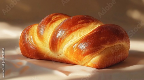 Photorealistic Side View of Artisan Brioche Bread in Bright Natural Light for Food Photography