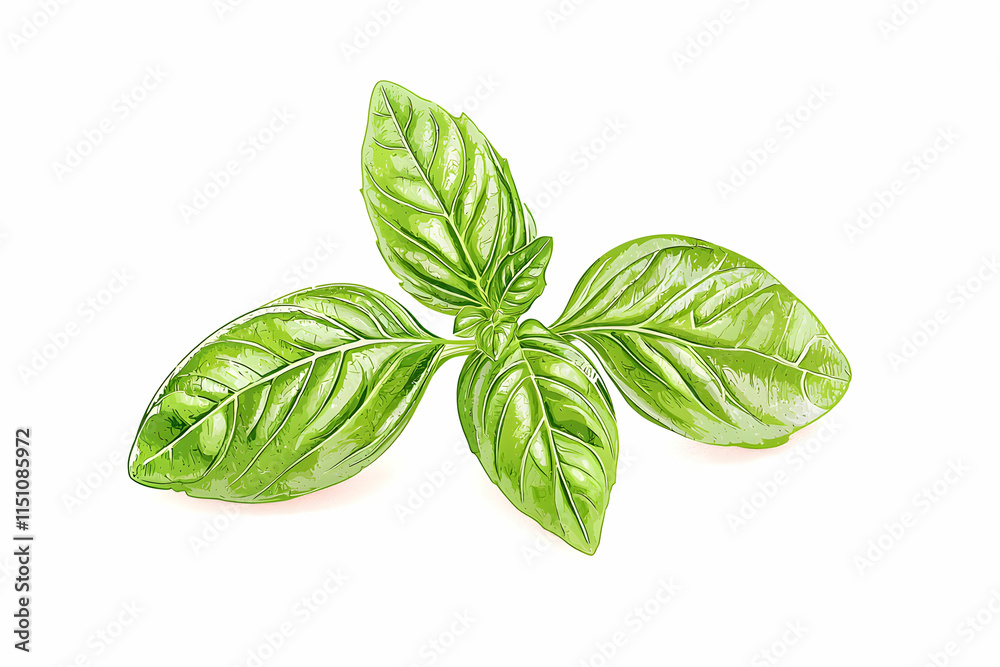 Fresh Green Basil Leaves with Vibrant Colors and Detailed Texture Isolated on White Background Fresh Green Basil Leaves with Vibrant Colors and Detailed Texture Isolated on White Background