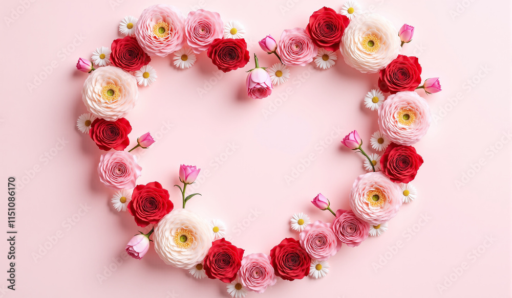 Floral Heart on Pink Background Floral Heart on Pink Background