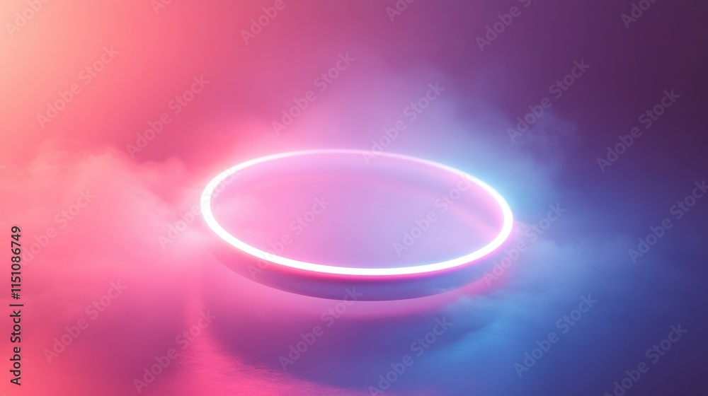 Fototapeta premium Neon Circular Light with Colorful Glow and Misty Background
