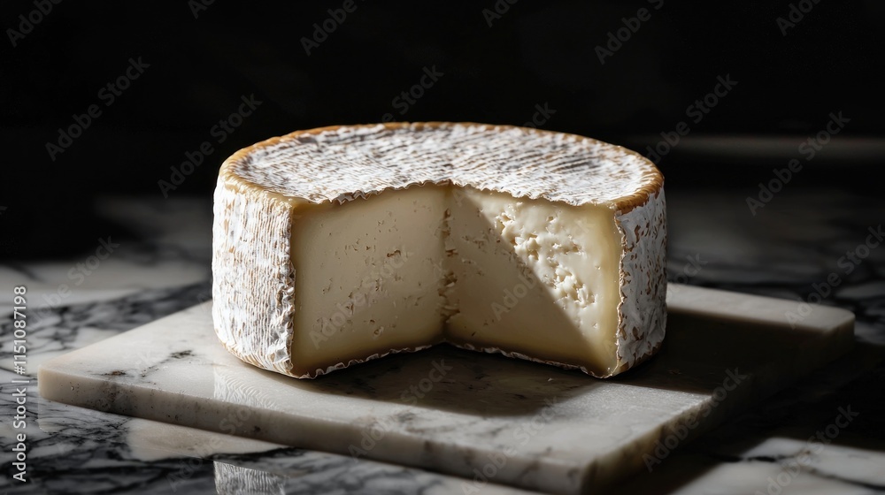 Photorealistic Side View of Delicious Cheese on Marble Surface with Bright Lighting to Enhance Details Photorealistic Side View of Delicious Cheese on Marble Surface with Bright Lighting to Enhance Details