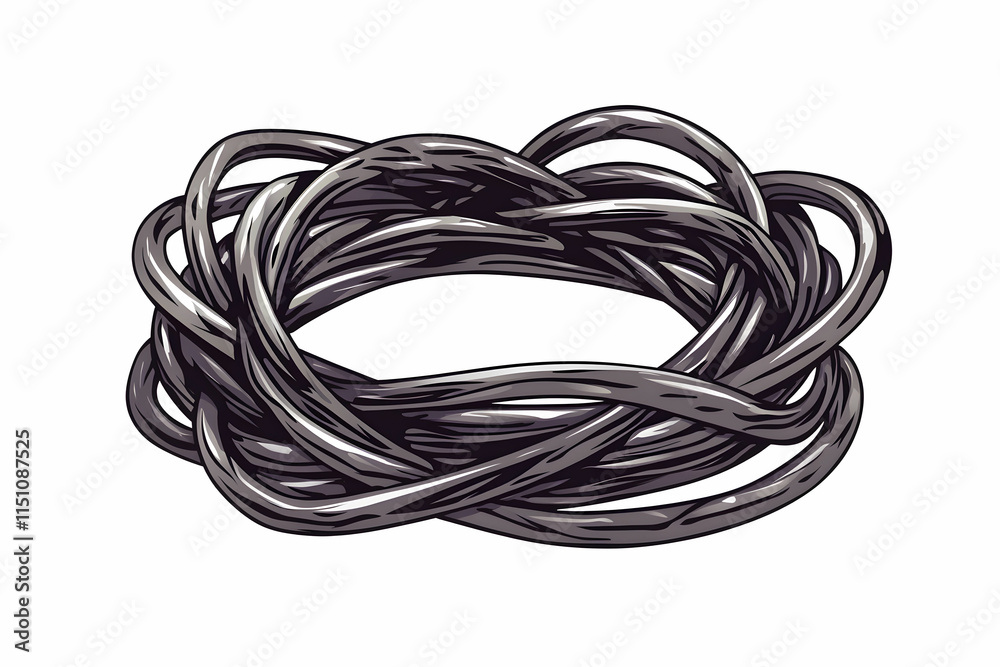 Illustrated tangled wire design with a realistic look showcasing chaos and disarray for use in various creative projects Illustrated tangled wire design with a realistic look showcasing chaos and disarray for use in various creative projects