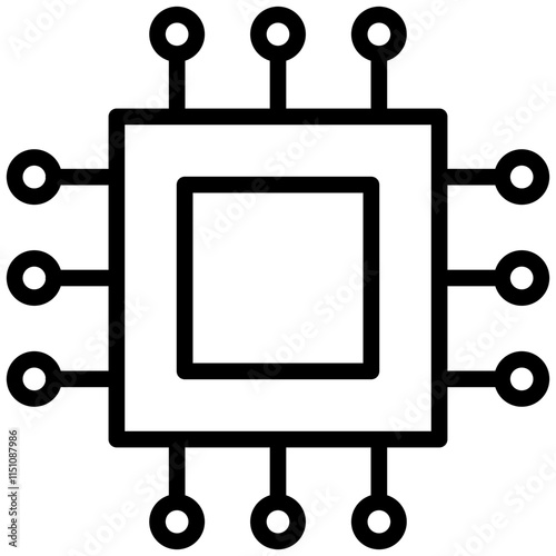 Processor Icon, Black And White Outline Icon Vector