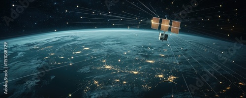 Satellite orbiting Earth, capturing data for scientific research. photo