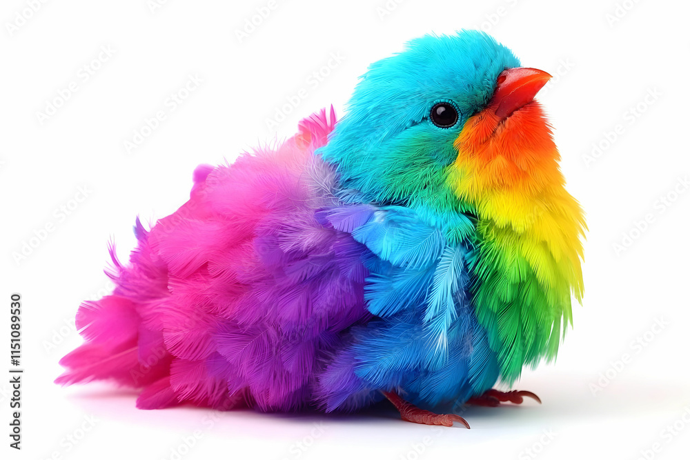 Obraz premium Colorful Bird with Bright Feathers Displaying a Spectrum of Vibrant and Playful Colors Against a White Background