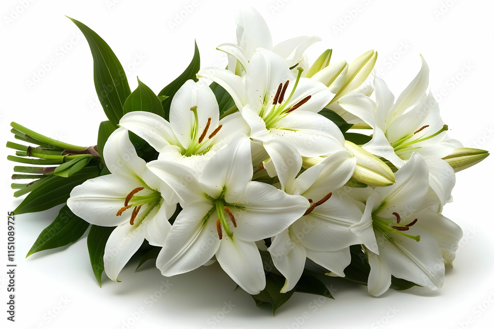Elegant White Lily Bouquet on White Background for Floral Arrangements and Special Occasions Elegant White Lily Bouquet on White Background for Floral Arrangements and Special Occasions