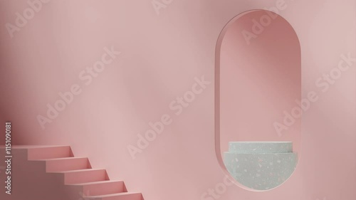 pink wall in 3d footage render of scene template green terrazzo texture podium  looping seamless shadow animation