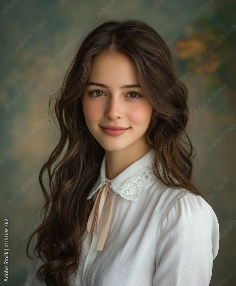 Timeless Elegance: Portrait of a Smiling Japanese Woman with Long Hair Timeless Elegance: Portrait of a Smiling Japanese Woman with Long Hair