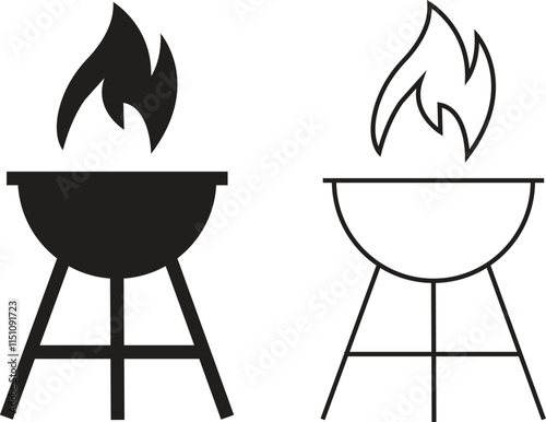 Grill flat and outline icons set. Bbq, sausage symbols, illustration for barbeque card design, poster, holiday template and summer picnic. Sign meat and food vectors isolated on transparent background